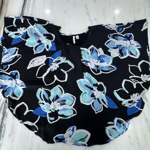 Elle Black Floral Blouse with Blue and Mint Accents